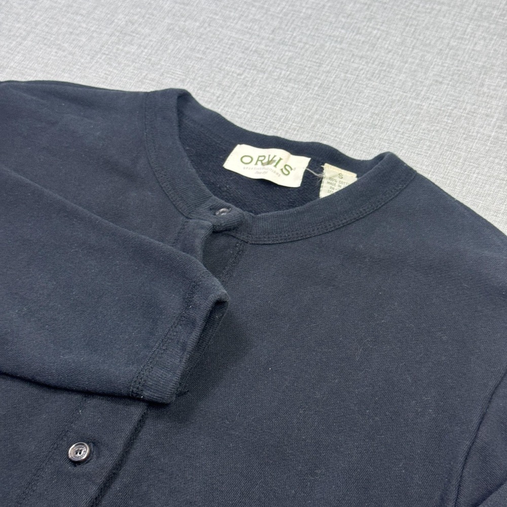 Orvis Cardigan Sweater Small Black Cotton‎ Crew Neck Button Front Long Sleeve